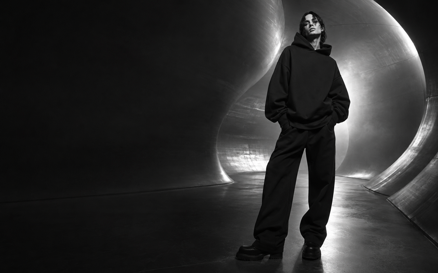 Futuristic black hoodie campaign
